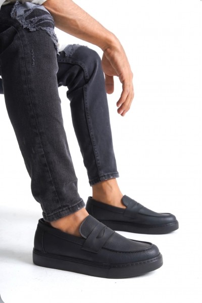 BA0580 Bağcıksız Kuşaklı Yüksek Siyah Taban Erkek Ayakkabı