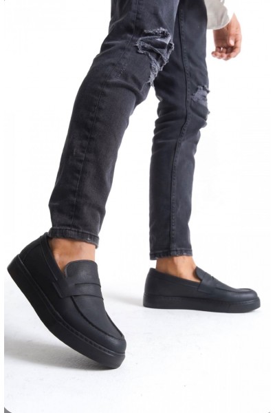 BA0580 Bağcıksız Kuşaklı Yüksek Siyah Taban Erkek Ayakkabı
