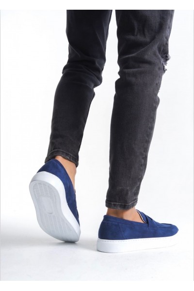 BA0580 Bağcıksız Kuşaklı Yüksek Taban Lacivert Süet Erkek Ayakkabı