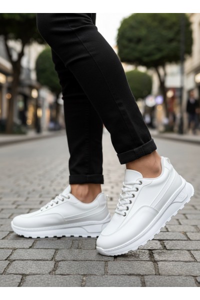 BA0246 Beyaz Bağcıklı Yüksek Taban Günlük Erkek Ayakkabı