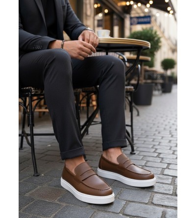 BA0580 Bağcıksız Kuşaklı Yüksek Taban Taba Cilt Erkek Ayakkabı