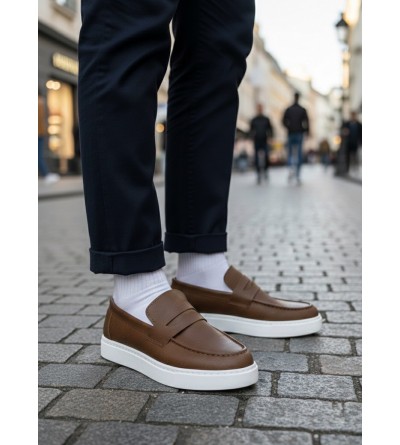 BA0580 Bağcıksız Kuşaklı Yüksek Taban Taba Cilt Erkek Ayakkabı