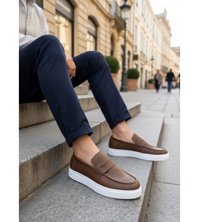 BA0580 Bağcıksız Kuşaklı Yüksek Taban Taba Cilt Erkek Ayakkabı