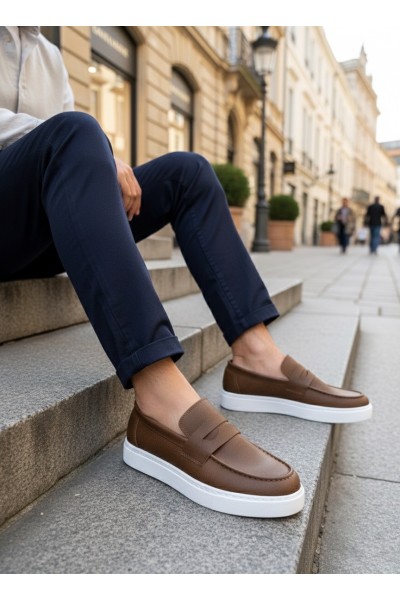 BA0580 Bağcıksız Kuşaklı Yüksek Taban Taba Cilt Erkek Ayakkabı