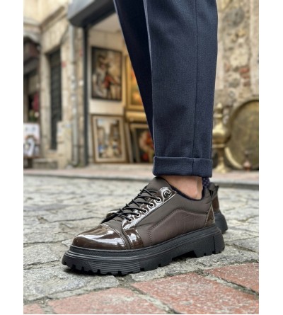 BA0245 Kahverengi Rugan Paraşüt Detaylı Akıllı Lastik Bağcık Yüksek Taban Günlük Erkek Ayakkabı