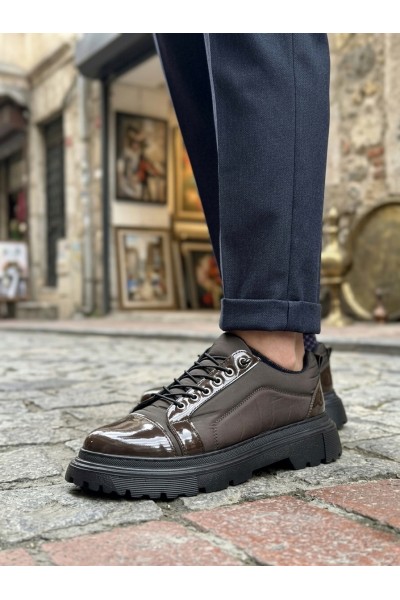 BA0245 Kahverengi Rugan Paraşüt Detaylı Akıllı Lastik Bağcık Yüksek Taban Günlük Erkek Ayakkabı