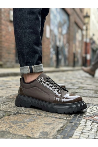 BA0245 Kahverengi Rugan Paraşüt Detaylı Akıllı Lastik Bağcık Yüksek Taban Günlük Erkek Ayakkabı
