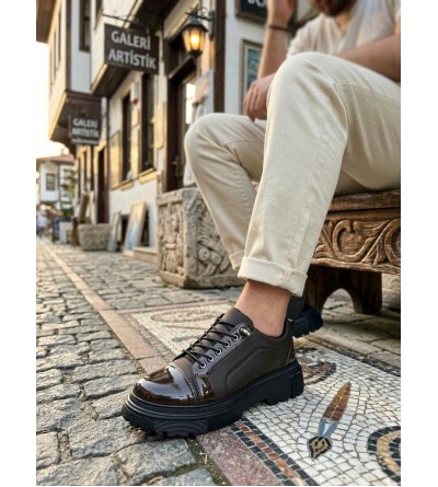 BA0245 Kahverengi Rugan Paraşüt Detaylı Akıllı Lastik Bağcık Yüksek Taban Günlük Erkek Ayakkabı