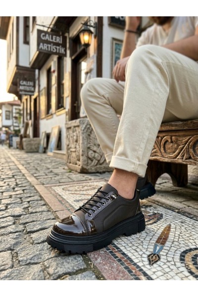 BA0245 Kahverengi Rugan Paraşüt Detaylı Akıllı Lastik Bağcık Yüksek Taban Günlük Erkek Ayakkabı