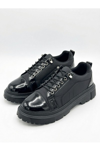 BA0245 Siyah Rugan Paraşüt Detaylı Akıllı Lastik Bağcık Yüksek Taban Günlük Erkek Ayakkabı
