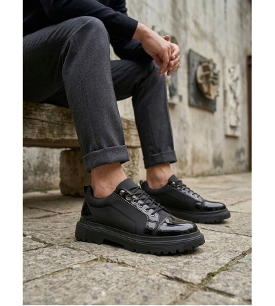 BA0245 Siyah Rugan Paraşüt Detaylı Akıllı Lastik Bağcık Yüksek Taban Günlük Erkek Ayakkabı