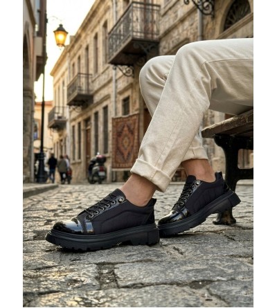 BA0245 Siyah Rugan Paraşüt Detaylı Akıllı Lastik Bağcık Yüksek Taban Günlük Erkek Ayakkabı