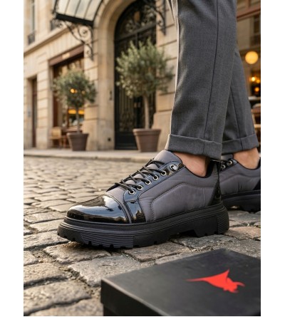 BA0245 Gri Rugan Paraşüt Detaylı Akıllı Lastik Bağcık Yüksek Taban Günlük Erkek Ayakkabı