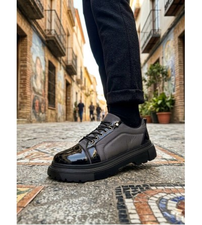 BA0245 Gri Rugan Paraşüt Detaylı Akıllı Lastik Bağcık Yüksek Taban Günlük Erkek Ayakkabı