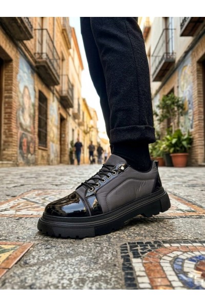 BA0245 Gri Rugan Paraşüt Detaylı Akıllı Lastik Bağcık Yüksek Taban Günlük Erkek Ayakkabı