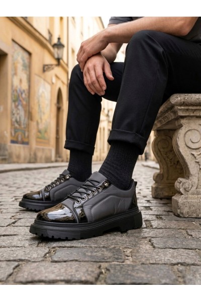 BA0245 Gri Rugan Paraşüt Detaylı Akıllı Lastik Bağcık Yüksek Taban Günlük Erkek Ayakkabı