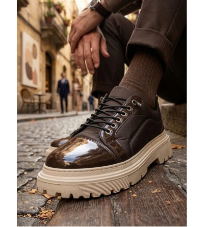 BA0245 Kahverengi Rugan Paraşüt Detaylı Akıllı Lastik Bağcık Yüksek Bej Taban Günlük Erkek Ayakkabı BA0245 Kahverengi Rugan Paraşüt Detaylı Akıllı Lastik Bağcık Yüksek Bej Taban Günlük Erkek Ayakkabı