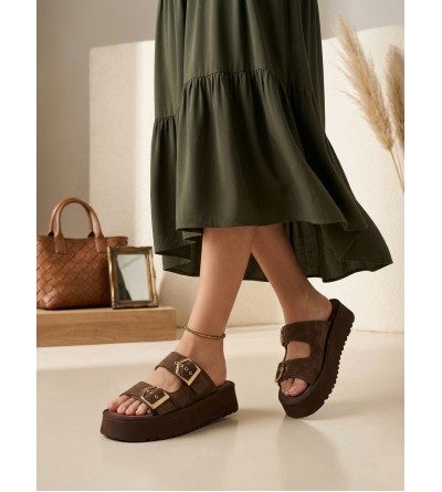 Yazlık Kadın Kahverengi Platform Taban Tokalı Terlik Yazlık Kadın Kahverengi Platform Taban Tokalı Terlik