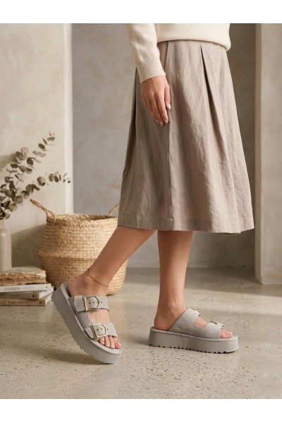 Yazlık Kadın Krem Platform Taban Tokalı Terlik