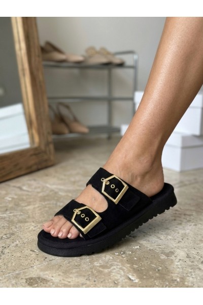 Yazlık Kadın Siyah İnce Taban Tokalı Terlik