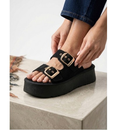 Yazlık Kadın Siyah Platform Taban Tokalı Terlik