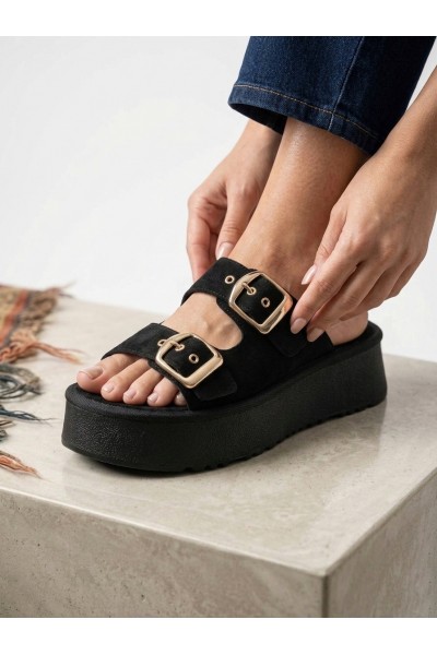 Yazlık Kadın Siyah Platform Taban Tokalı Terlik Yazlık Kadın Siyah Platform Taban Tokalı Terlik