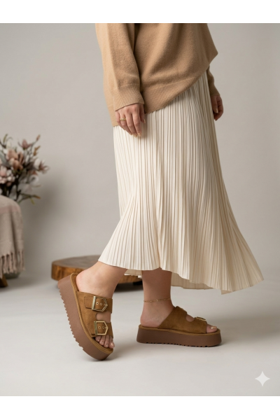 Yazlık Kadın Taba Platform Taban Tokalı Terlik