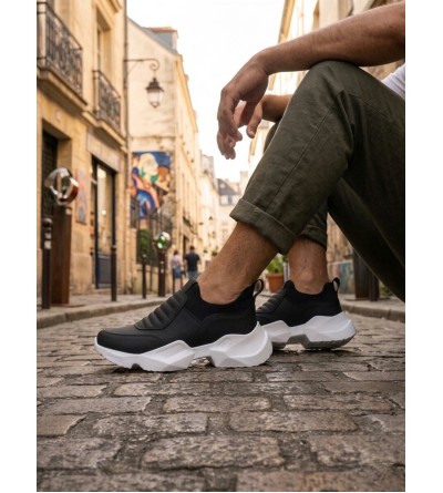 BA0402 Bağcıksız Rahat Yüksek Taban Siyah Erkek Spor Yarım Bilek Bot