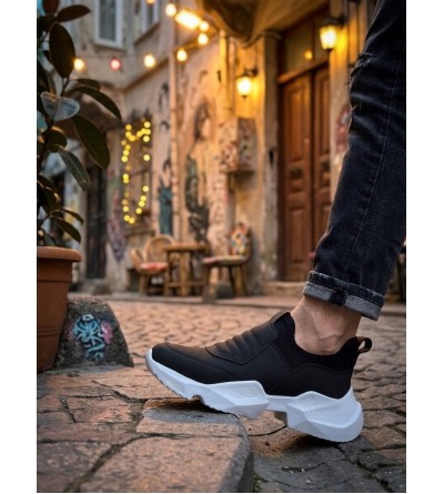 BA0402 Bağcıksız Rahat Yüksek Taban Siyah Erkek Spor Yarım Bilek Bot