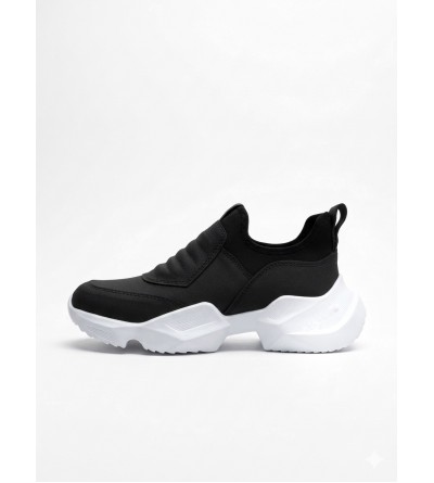 BA0402 Bağcıksız Rahat Yüksek Taban Siyah Erkek Spor Yarım Bilek Bot