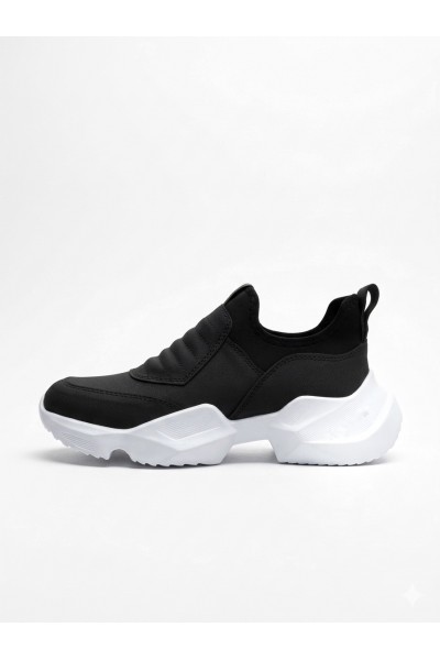 BA0402 Bağcıksız Rahat Yüksek Taban Siyah Erkek Spor Yarım Bilek Bot