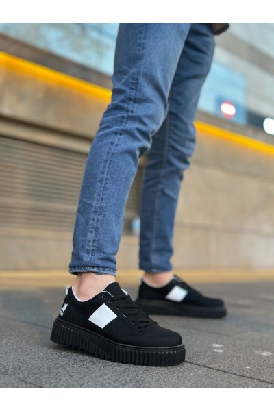 BA0804 BOA Yüksek Siyah Taban Beyaz Detaylı Bağcıklı Erkek Ayakkabı