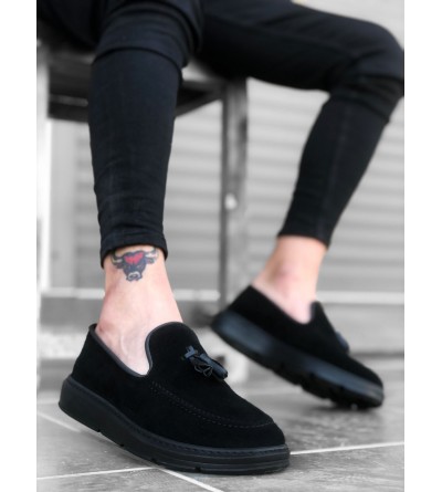 BA0005 Bağcıksız Yüksek Taban Klasik Süet Siyah Siyah Taban Püsküllü Erkek Ayakkabı BA0005 Bağcıksız Yüksek Taban Klasik Süet Siyah Siyah Taban Püsküllü Erkek Ayakkabı