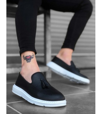 BA0005 Bağcıksız Yüksek Taban Siyah Beyaz Klasik Püsküllü Corcik Erkek Ayakkabı BA0005 Bağcıksız Yüksek Taban Siyah Beyaz Klasik Püsküllü Corcik Erkek Ayakkabı