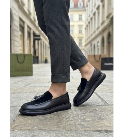 BA0005 Yeni Sezon Kalın Tabanlı Siyah Süet Makosen Ayakkabı