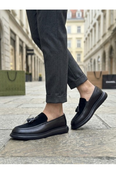 BA0005 Yeni Sezon Kalın Tabanlı Siyah Süet Makosen Ayakkabı