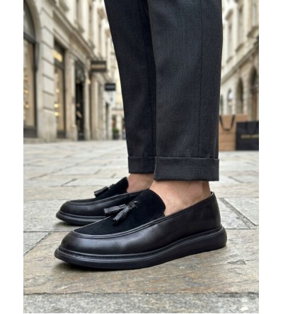 BA0005 Yeni Sezon Kalın Tabanlı Siyah Süet Makosen Ayakkabı