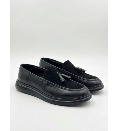 BA0005 Yeni Sezon Kalın Tabanlı Siyah Süet Makosen Ayakkabı