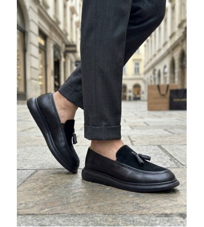 BA0005 Yeni Sezon Kalın Tabanlı Siyah Süet Makosen Ayakkabı