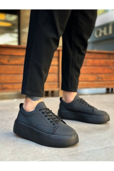 LE11 Bağcıklı Erkek Yüksek Siyah Taban Spor Ayakkabı
