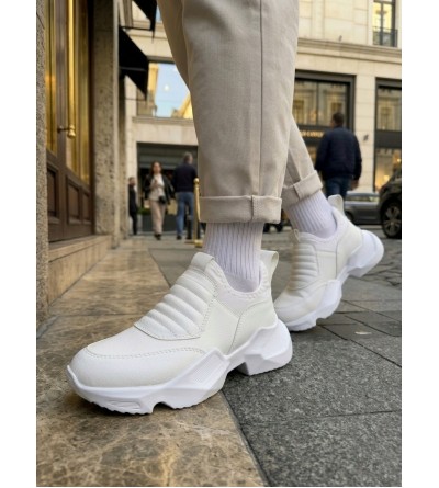 BA0402 Bağcıksız Rahat Yüksek Taban Beyaz Erkek Spor Yarım Bilek Bot BA0402 Bağcıksız Rahat Yüksek Taban Beyaz Erkek Spor Yarım Bilek Bot