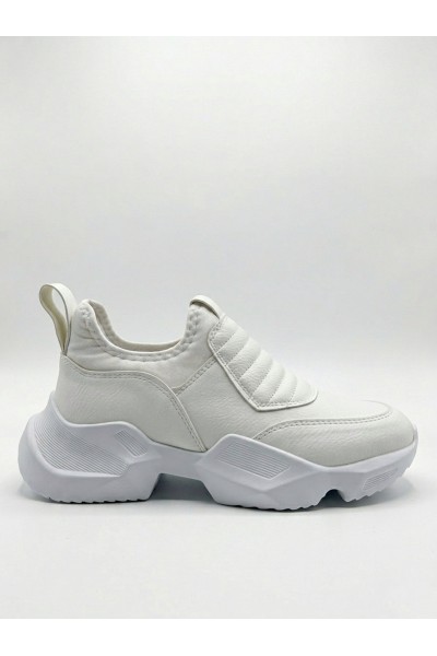 BA0402 Bağcıksız Rahat Yüksek Taban Beyaz Erkek Spor Yarım Bilek Bot