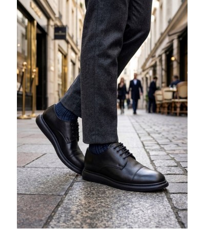 BA0003 Siyah Kapaklı Burun Bağcıklı Erkek Oxford Ayakkabı