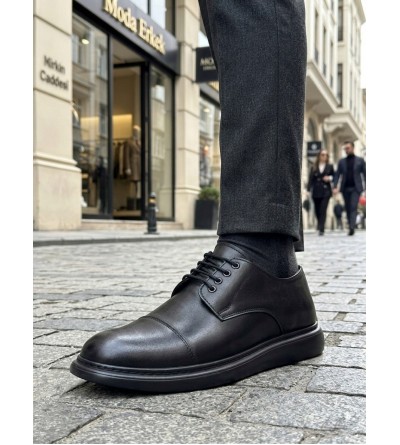 BA0003 Siyah Kapaklı Burun Bağcıklı Erkek Oxford Ayakkabı