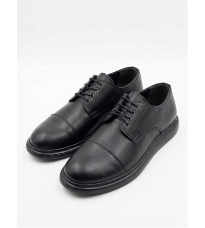 BA0003 Siyah Kapaklı Burun Bağcıklı Erkek Oxford Ayakkabı