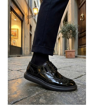 BA0003 Yeni Sezon Siyah Rugan Lüks Brouge Klasik Ayakkabı