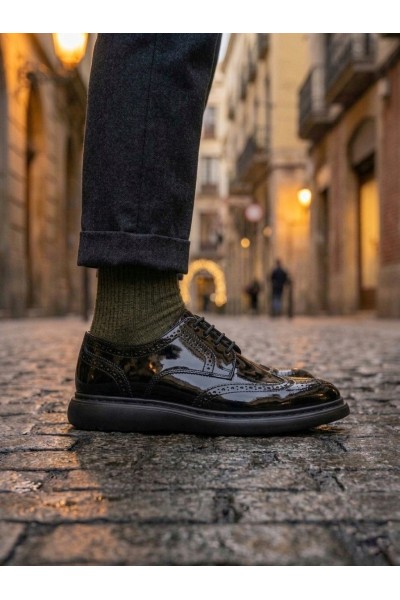 BA0003 Yeni Sezon Siyah Rugan Lüks Brouge Klasik Ayakkabı