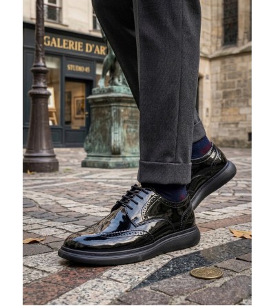 BA0003 Yeni Sezon Siyah Rugan Lüks Brouge Klasik Ayakkabı