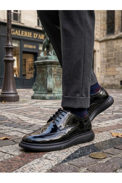 BA0003 Yeni Sezon Siyah Rugan Lüks Brouge Klasik Ayakkabı