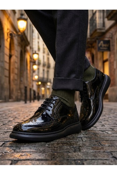 BA0003 Yeni Sezon Siyah Rugan Lüks Brouge Klasik Ayakkabı